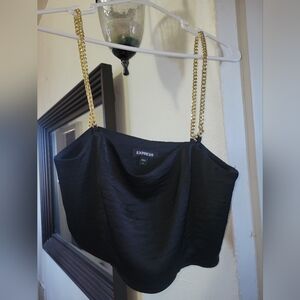 EXPRESS Silky Black Gold Chain Strap Mid Top S